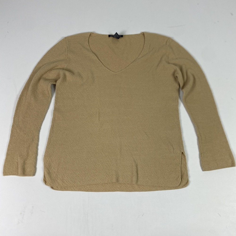 Boston Proper Sweater Womens Medium Beige‎ V Neck Long Sleeve Knit Pullover